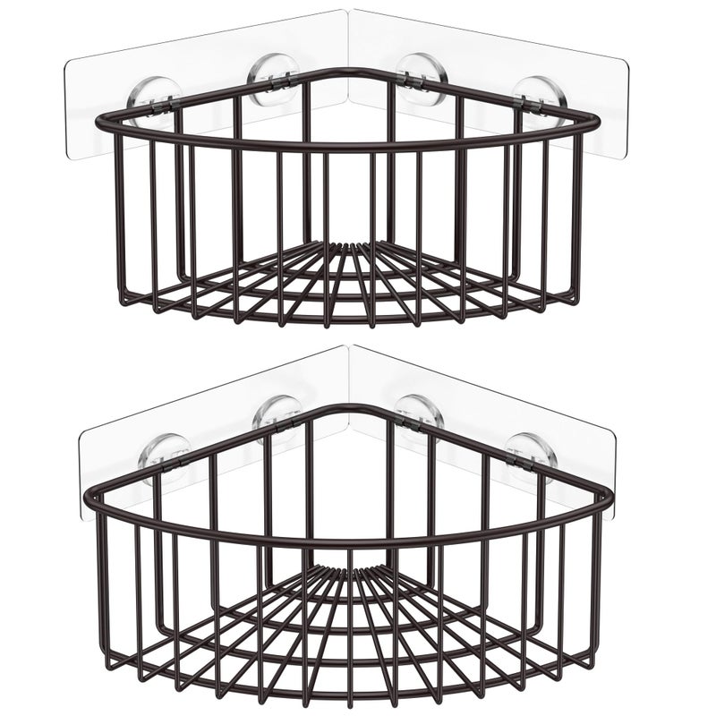 SMARTAKE 2-Pack Corner Shower Caddy Deep Basket Design, SUS304 Stainless Steel, Wall Mounted Bathroom Shelf with Adhesive, Storage Organizer for Toilet, Dorm and Kitchen (Bronze) - Image 1